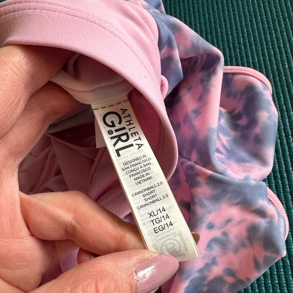 Athleta Girl Cannonball 2.0 Short Swim Bottoms Kids Pink Purple Tie Dye XL 14